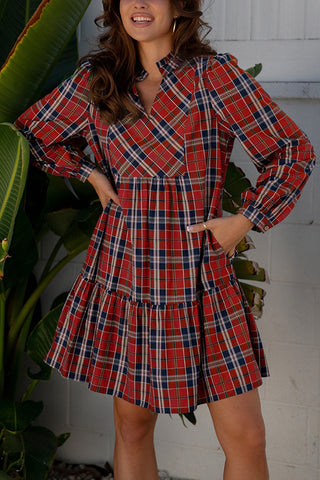 Plaid Frilly Collar Long Sleeve Mini Dress