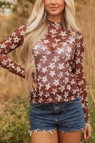 Star Print Mock Neck Top