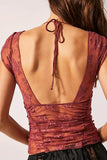 V-Neck Lace Cap Sleeve Top