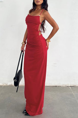 Ruched Spaghetti Strap Evening Dress