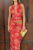 Halter Neck Floral Print Casual Dress
