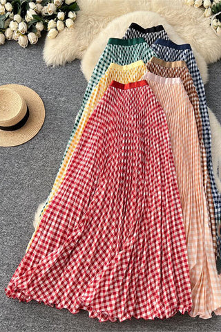 Checkered Flowing Maxi Skirt