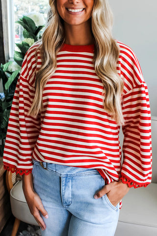 Striped Ruffle Sleeve Sweatshirt