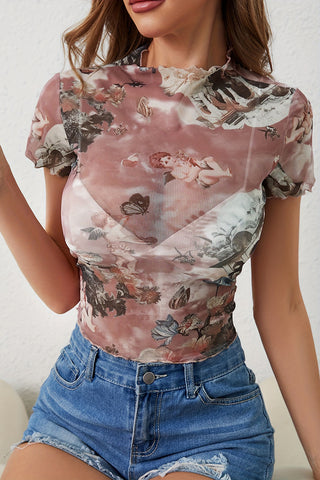 Artistic Print High Neck T-Shirt