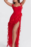 Ruffle Trim Asymmetric Dress