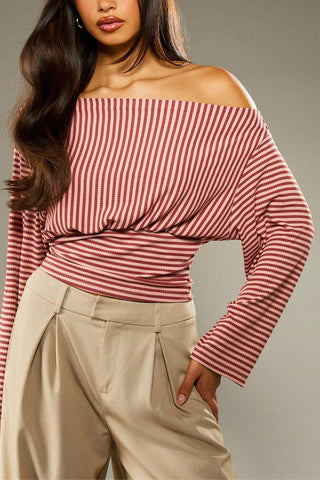 Off-Shoulder Striped T-Shirt