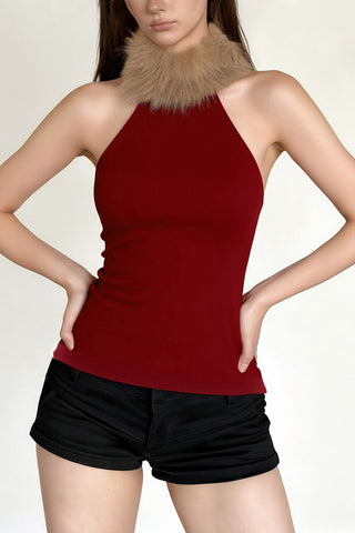 Furry Sleeveless Leopard Tank