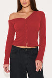 Asymmetric Buttoned Off-Shoulder  Top