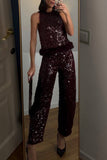 Fur Trim Top & Sequin Pants Set