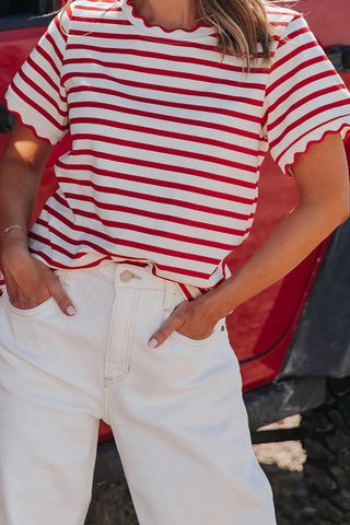 Striped Scallop-Edge T-Shirt