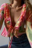 Floral Ruffle Tie-Front Blouse