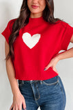 Heart-Embellished Short Sleeve Sweater