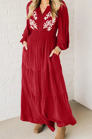 Long Sleeve Patterned Casual Maxi Dress