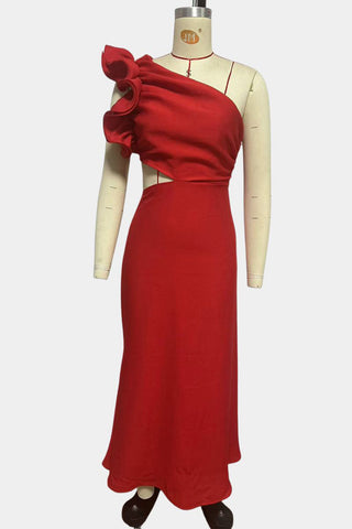 One-Shoulder Ruffle Cutout Dress