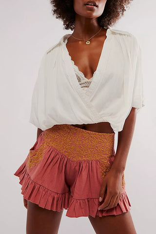 Patterned Pleated Casual Shorts