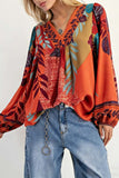 Patterned Blouse with V-Neck Detail