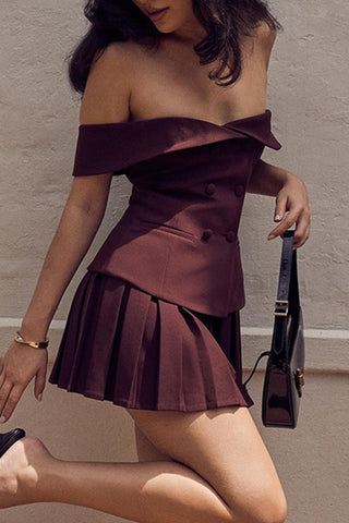 Pleated Off-Shoulder Blazer Dress