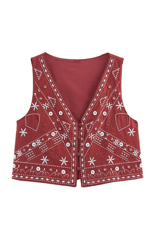 Patterned Button-Front Tank Vest