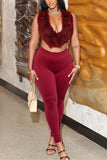 Chic Sleeveless Fuzzy Vest and Pants Set