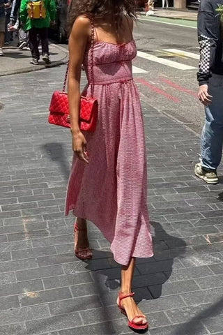 Spaghetti Strap Gingham Midi Dress