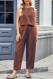 Checkered Sleeveless Pants Set