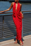 Halter Neck Draped Evening Gown