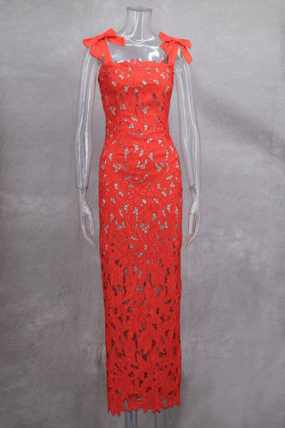 Elegant Lace Evening Gown with Bow Details