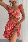 Ruffle Sleeve Floral Two-Piece Set