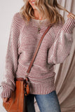 Striped Ribbed Boat Neck Sweater