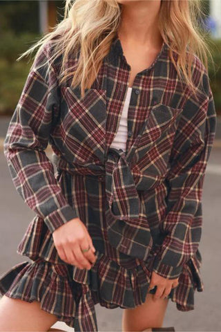 Plaid Button-Up Skirt Set
