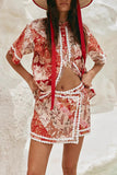 Floral Skirt Set with Lace Trim