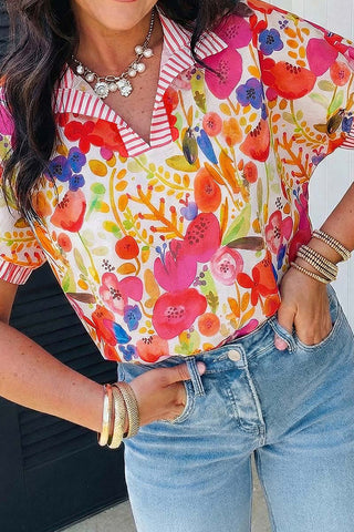 Floral Print Short Sleeve Blouse