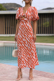 Puff Sleeve Printed Midi Dress