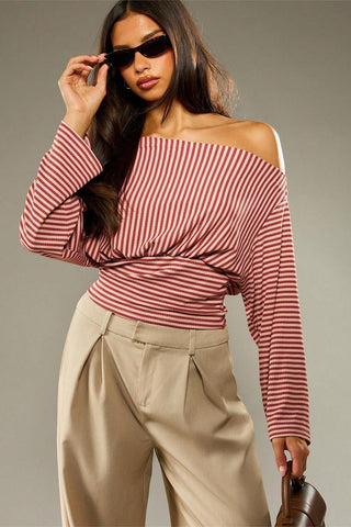 Off-Shoulder Striped Blouse