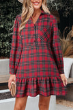 Plaid Ruffle Hem Casual Dress