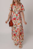 Vintage Floral V Neck Slit Dress