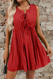 Tie-Front Pleated Sleeveless Mini Dress