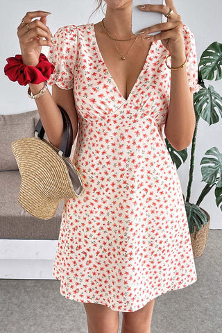 V-Neck Floral Casual Dress