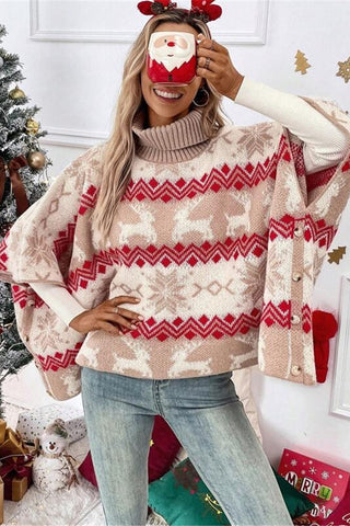 Festive Reindeer Turtleneck Sweater