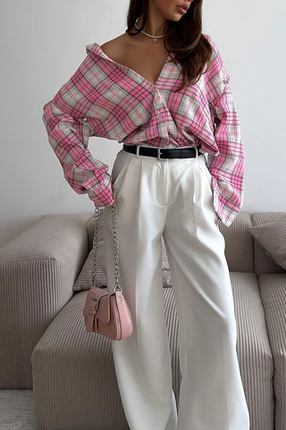 Oversized Plaid Button-Down Shirt