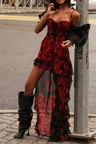 Layered Floral Midi Dress