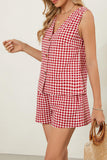 Checkered Button-Front Short Set