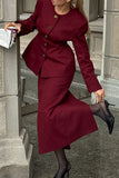 Buttoned Blazer and Skirt Set