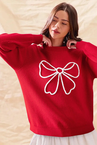Bow Graphic Ribbed Sweater