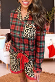 Retro Plaid Leopard Patchwork Pajama Set