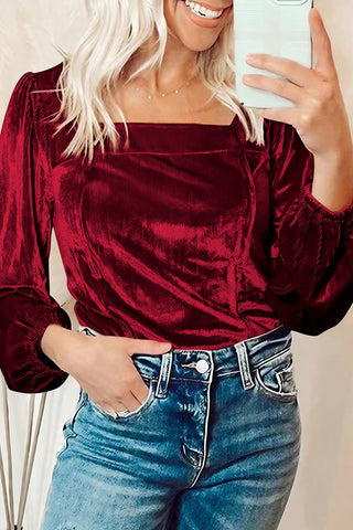 Velvet Ribbed Texture Square Neck Top