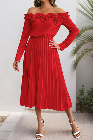 Off-Shoulder Ruffle Midi Dress