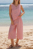 Striped Sleeveless Pants Set