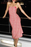 Strapless Heart Print Midi Dress