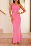 One-Shoulder Floral Detail Dress